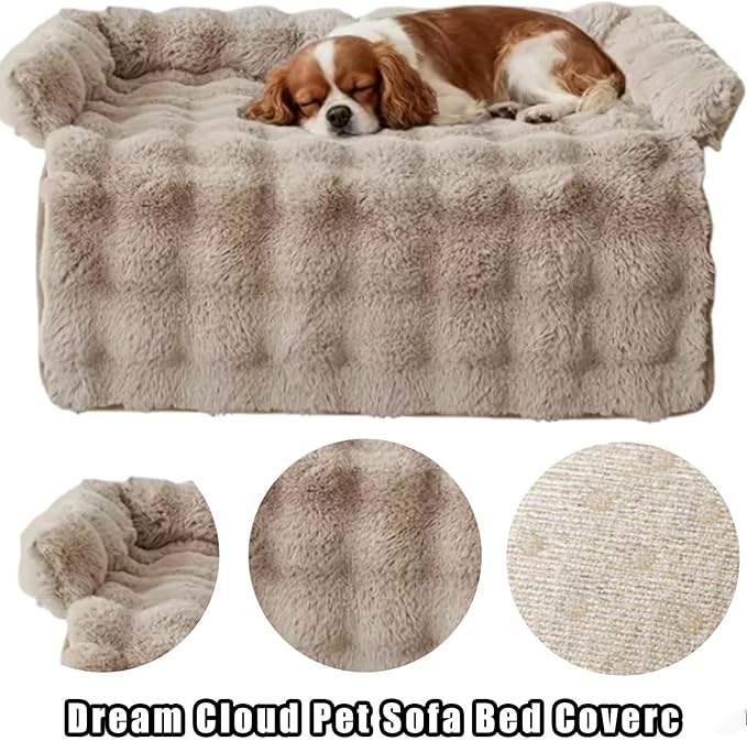 Dream Cloud Pet Sofa Bed, Dream Cloud Pet Sofa Bed Cover, Cozy Rabbit-Velvet Non-Slip Washable Fluffy Plush Pet Mat for Furniture Protection, Soft Couch Bed for Dogs & Cats (Gray, 70X70 CM)