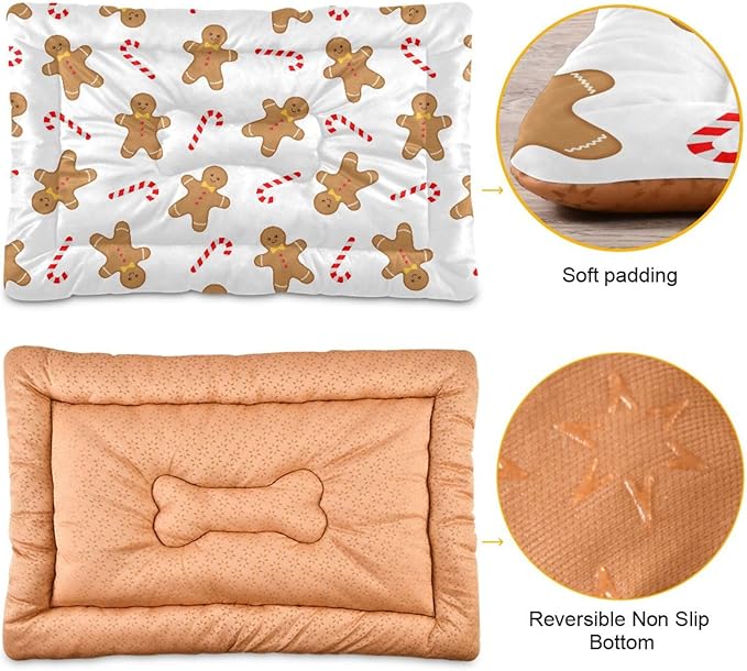 Christmas Cookie Gingerbread Man Pet Bed Cute Dog Bed Mat Absorbing Non Slip Pad Pet Sleeping Mat for Small, Medium, and Large Dogs Puppy Cat 24 in x 18 in