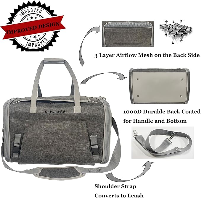 Mr. Peanut's Gold Series Big Apple XL Size Airline Compliant Expandable Pet Carrier V3.0 (Platinum Gray)