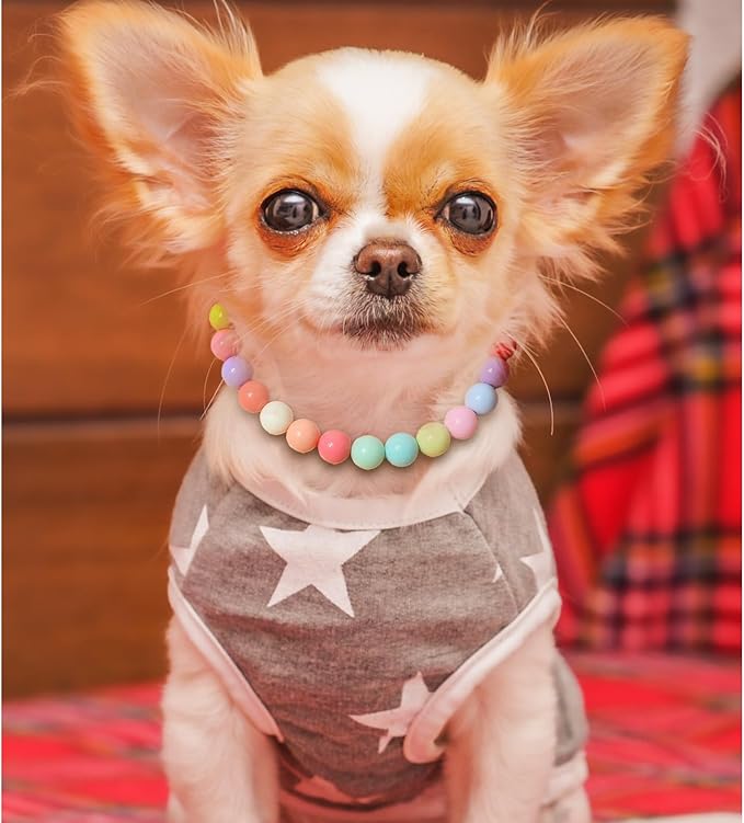 Hosiwei Dog and Cat Rainbow Beads Collar Necklace, Faux Pearls Necklace Pet Jewelry Colorful Candy Colors (Colorful, M(5.5lb-9.9lb))
