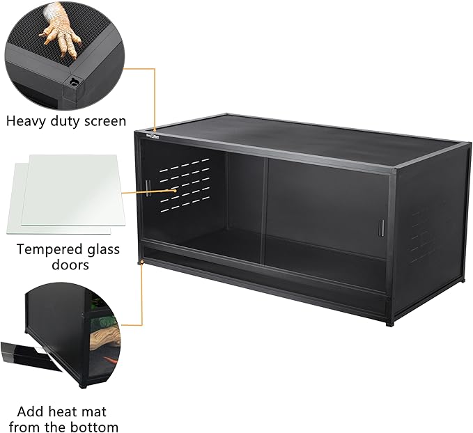 Reptile Enclosure 4 Packs, 48"x24"x24" Stackable Space Efficient Reptile Tank for Bearded Dragon and Ball Python, Expandable Snake Terrarium with Front Opening Tempered Glass Door