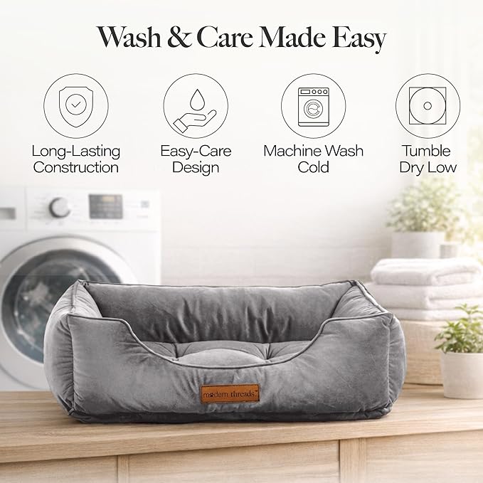 Modern Threads Luxury Dog Bed - Comfortable Tufted Velvet Cushion for Small to Medium Dogs - Machine Washable - Durable & Cute Sleep Space for Pets - Pamper Your Pet with Cozy Beds - Charcoal