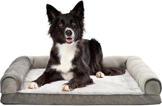Amazon Basics Dog Bed with Cooling Gel Memory Foam, Pressure-Relief Support for Dogs up to 55lbs, Non-Slip Bottom, Machine Washable Cover, Large Sized (36" x 27"), Brown