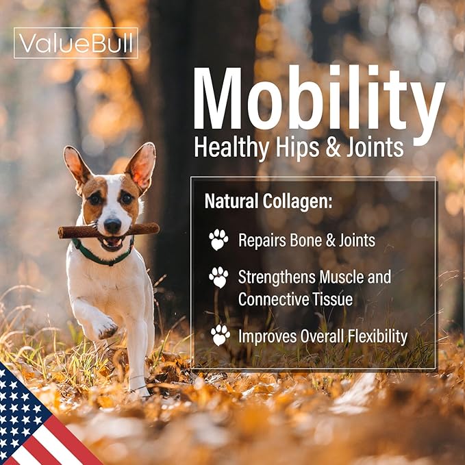 ValueBull USA Collagen Sticks for Dogs, 6 Inch Super Jumbo Chews, Natural Long-Lasting Dog Treats, 50 Count - Promotes Joint, Skin & Coat Health with Glucosamine and Chondroitin