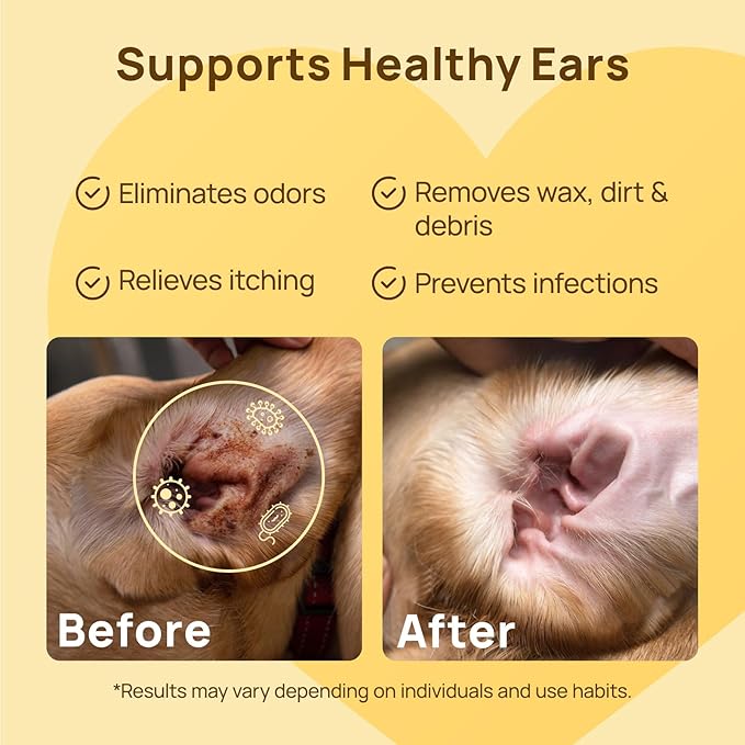 HICC PET Ear Cleaner Wipes for Dogs & Cats, Vet-Recommended Dog Ear Infection Treatment to Relief Itching & Inflammation, Remove Wax, Dirt & Stop Smelly, Cleaning Deodorizing Wipes 100ct(Unscented)