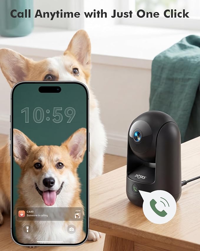 Dzees 2K Indoor Security Camera 2 Pack, 360 Degree WiFi Pet Camera with Phone App, 5G and 2.4G, Wired Home Camera with 2-Way Audio, Motion Tracking, Night Vision, Black