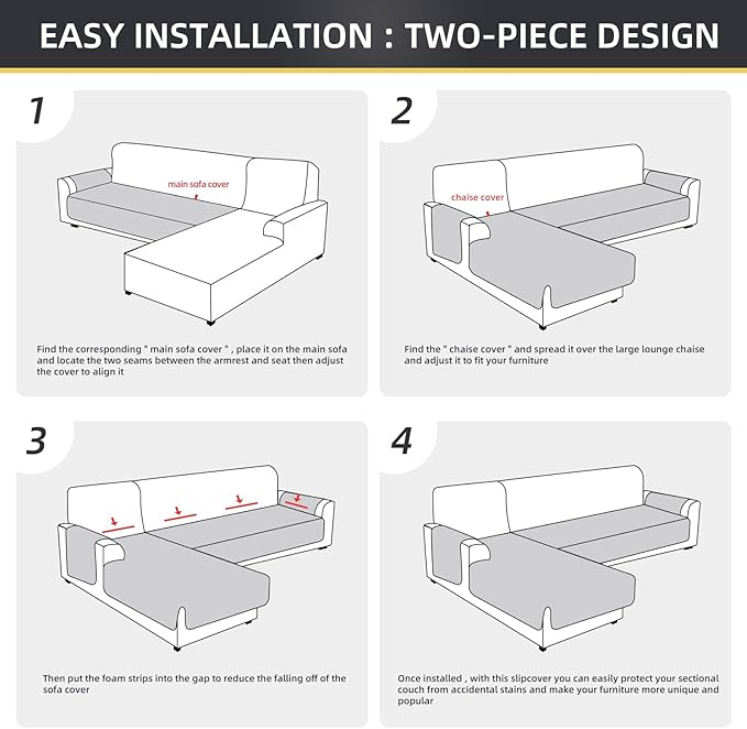 ele ELEOPTION 100% Waterproof 2 Piece Couch Cover Pet Blanket Sectional L Shape Sofa Cushion Cat Dog Bed Cover (Chaise Lounge + 3 Seat Covers) Coffee