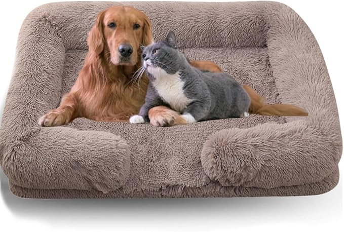 Dog Beds Medium Large Size Dog, Calming Dog Bed with Removable Washable Cover, Waterproof Lining and Nonskid Bottom(Beige Brown,XXL)