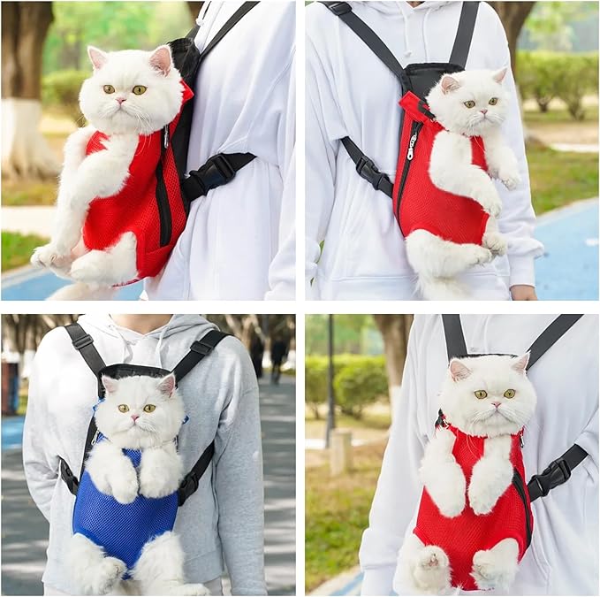 Dog Carrier Backpack, Adjustable Puppy Front Carrier Backpack, Ventilated Dog Chest Carrier for Hiking Camping Travel, Sling Bag for Small Medium Dog Cat Rabbit Puppies, Suit 5-9 lbs (Blue, M)