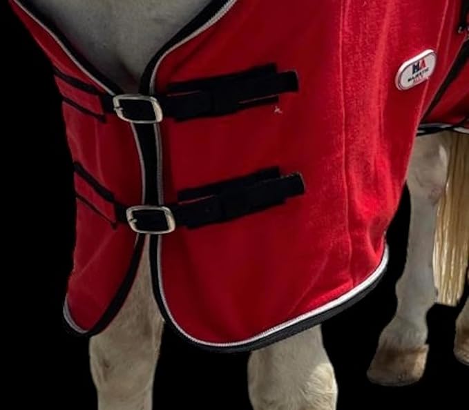 Majestic Ally Anti Pill Fleece Horse Blanket/Sheet with Silver Braided Rope (Red, 82)