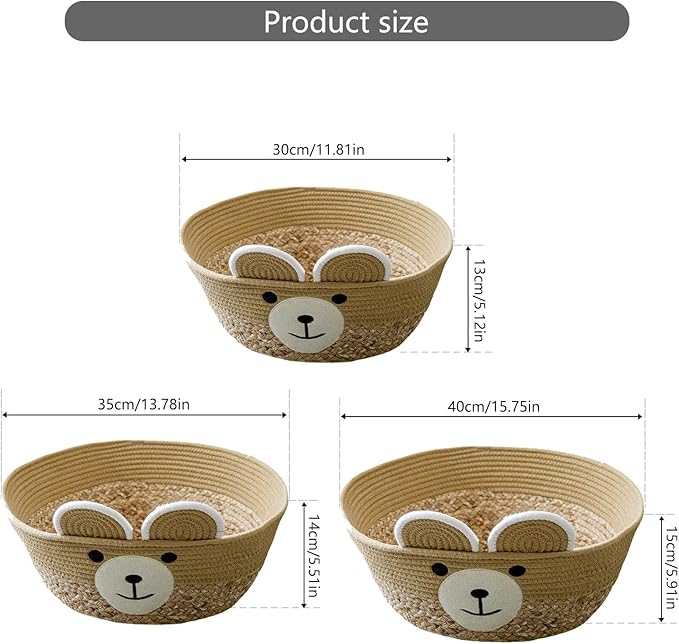 Pet Bed Woven Basket with Detachable Cushion Cartoon Bear Theme Bed Dog Detachable Cushion Nest Pet Furniture