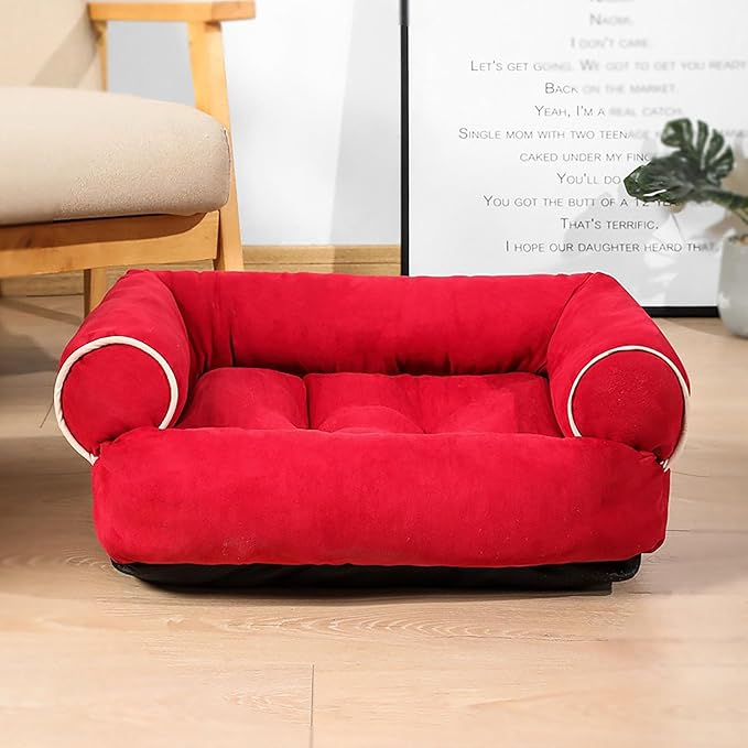 Suede Sofa Dog Bed, Multiple Sizes Orthopedic Memory Foam Mattress, Durable and Calming, Washable Dog Bed with Anti-Slip Bottom XL brightRed