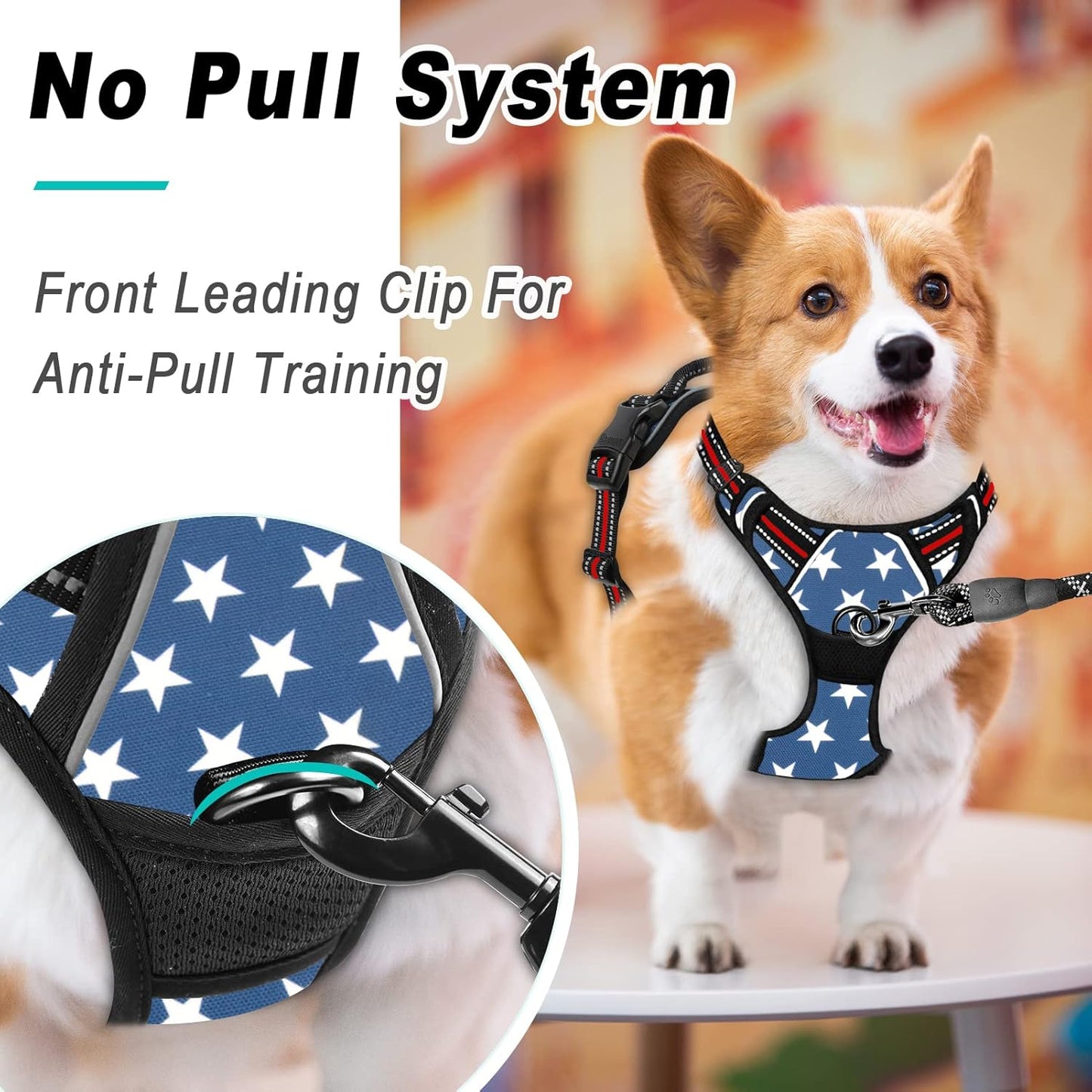 BARKBAY No Pull Dog Harness Large Step in Reflective Dog Harness with Front Clip and Easy Control Handle for Walking Training Running(Star,L)