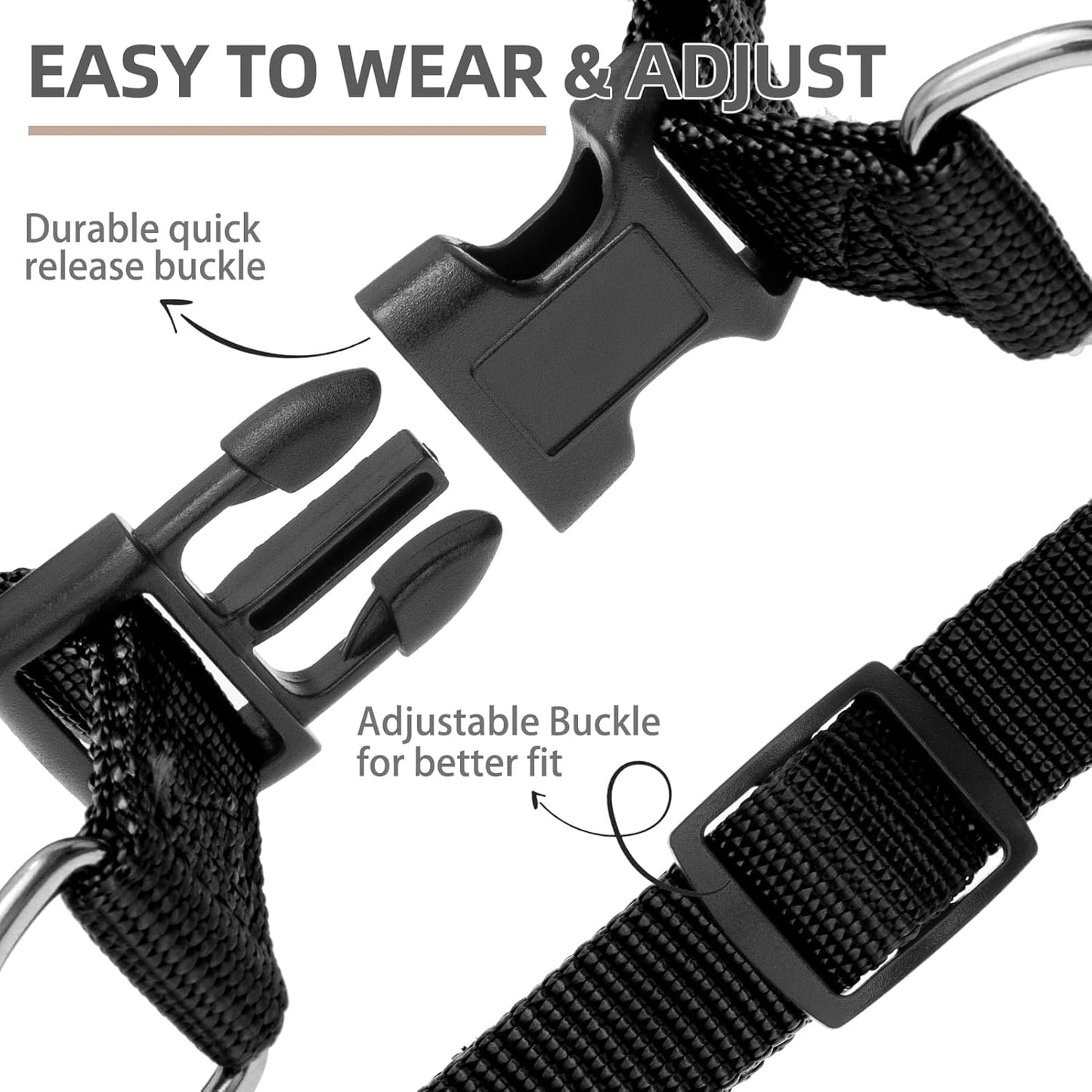 PUPTECK No Pull Dog Harness Soft Adjustable Basic Nylon Step in Puppy Vest Outdoor Walking with ID Tag Medium