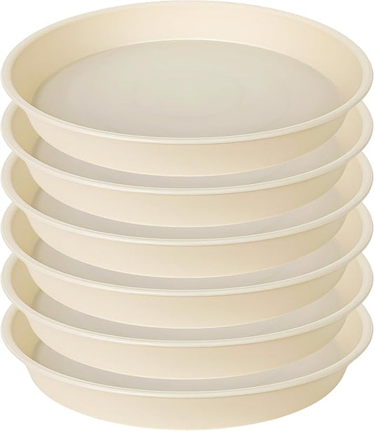 6 Pack Plant Saucer Water Drip Tray, 4 5 6 7 8 9 10 11 12 13 15 17 19 inch, Heavy Sturdy Plant Drainage Tray for Indoors Outdoor, Flower Saucers for Pots Base (4", Beige)