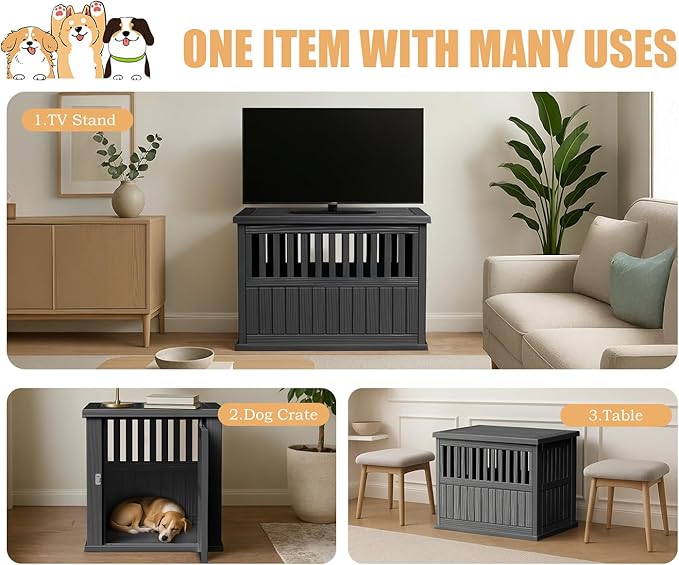 42 Inch Dog Crate Furniture Lockable Dog Kennel Indoor for Large Dogs and Medium Heavy Duty Pet Crate Decorative Pet Cage End Table,Black