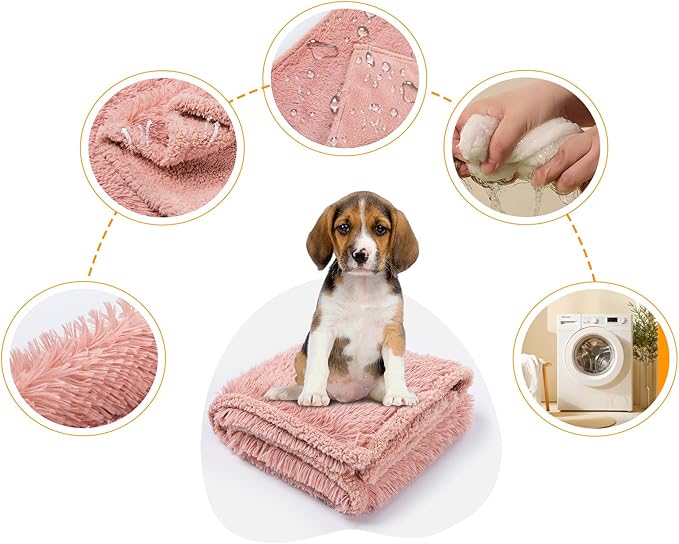 Pink Calming Dog Blanket 57x40in Waterproof Pet Blankets Fluffy Long Faux Fur Cat Throw Blankets for Couch Furniture Protector Love Bed Cover Washable(Pink,M)
