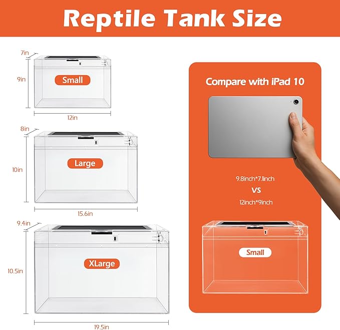 AZV Habitat Terrarium Enclosure,Small Reptile Tank with Bearded Dragon Hammock,Heat Lamp,Hide Cave for Small Reptiles,Amphibians,Lizard,Mantis,Spider,Leopard Gecko,Corn Snake,Turtle,Frog,Chameleons