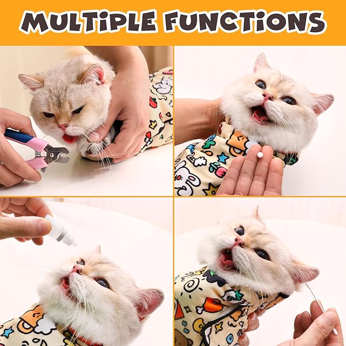 Cat Grooming Wrap, Self-Adherent Soft Cat Blanket to Wrap, Nail Clipping, Anti-Bite, Anti-Scratch, Anti-Escape Calming Wrap (Dalmatian Print, 6-10 lbs)