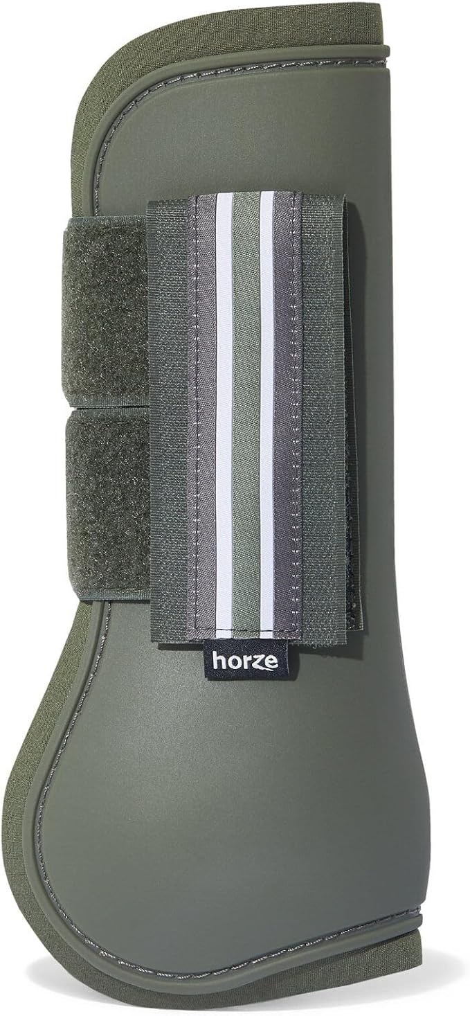 HORZE Adepto Open Front Tendon Boots | Durable Shell with Neoprene Lining - Beetle Khaki Green - Cob