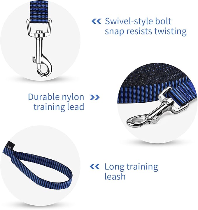Hi Kiss Dog/Puppy Obedience Recall Training Agility Lead - 15ft 20ft 30ft 50ft 100ft Training Leash - Great for Training, Play, Camping, or Backyard(100ft,Black_Blue)