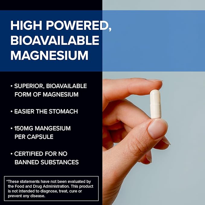 Magnesium Bisglycinate - Magnesium Supplement to Support ATP Energy, Muscle Recovery, Bone Health & Heart Health - NSF Certified for Sport (120 Capsules)