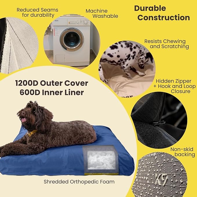 K9 Ballistics Tough Rectangle Pillow Dog Bed - Removable Cover, Washable, Durable & Water Resistant Dog Bed - Large, Sage Green