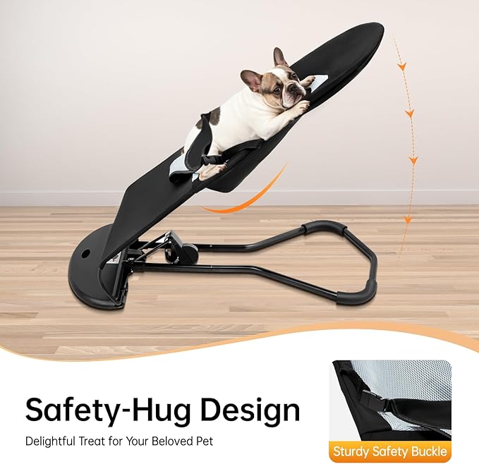 Pet Rocking Chair, Portable Foldable Pet Rocker Bed with 3-Level Adjustable Height, No Assembly Required Breathable Pet Lounger for Small Dogs & Cats Under 33lbs (Black)