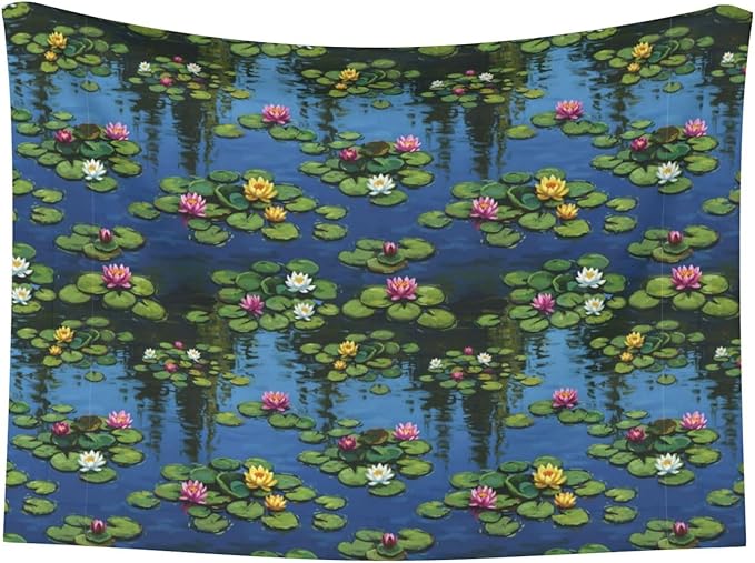 Two Sided Plush Pet Blanket for Crates Carriers Home Use, Water Lilies Monet Painting, Reversible Throw with Cozy Dot Fabric and Silky Reverse for Small Large Pets