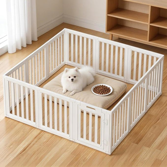 Clear Dog Play Pen,Pet Playpen with Door,Easy to Clean and Install Puppy pens for Both Indoor and Outdoor use (White, 30.3 inch Height, 12 Panels)
