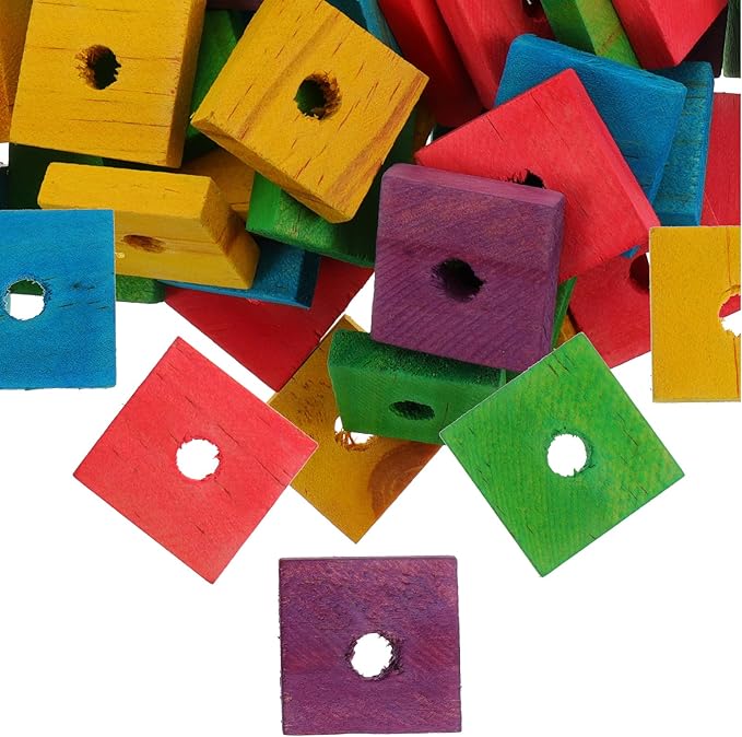 Parrot Toys 100 Pcs Wooden Blocks Bird Chewing Trim Beak Foot Craft Cage Part Mini Wood Chip Charms DIY Playing Chewing Shredding Mixed Large Bird Toys