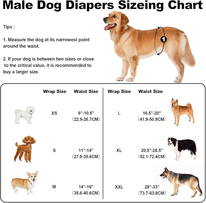 Washable Dog Diapers Male Large, Premium Belly Bands for Male Dogs Reusable, Pack of 3, High Absorbing Large Puppy Diapers Male in Incontinence or Excitable Urination and Training(L)