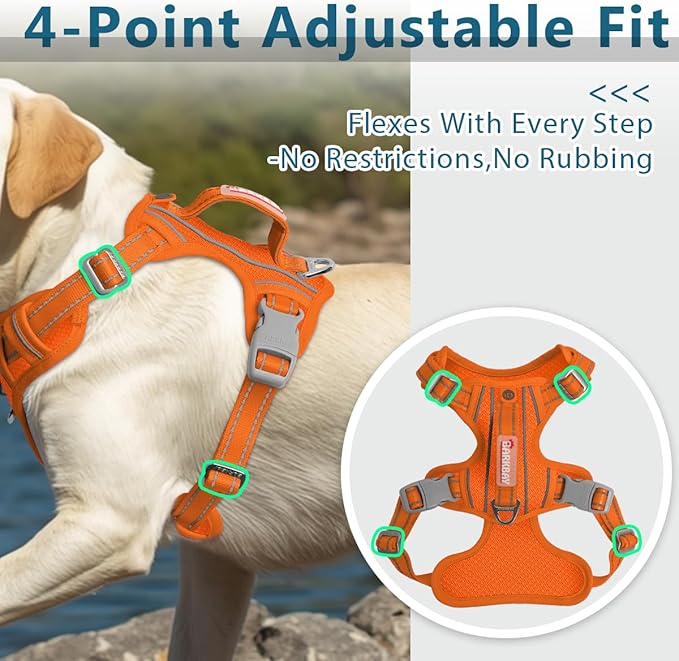 BARKBAY Dog Harness No Pull with ID Tag Pocket - Heavy Duty, Reflective, Easy Control for Large Dogs(Orange,XL)