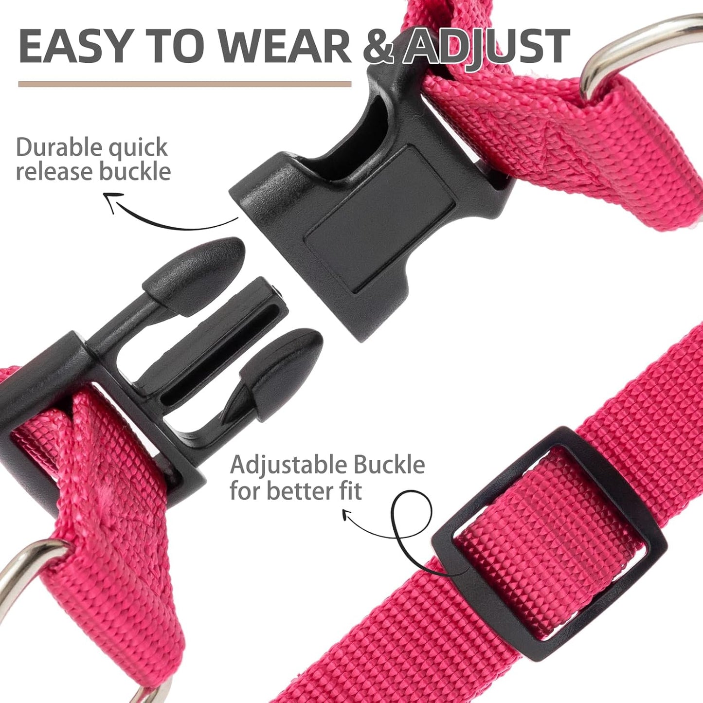 PUPTECK No Pull Dog Harness Soft Adjustable Basic Nylon Step in Puppy Vest Outdoor Walking with ID Tag Medium DeepPink