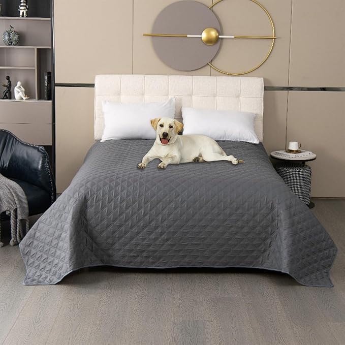 GIBZ Waterproof Dog Bed Cover Anti Slip Pet Furniture Protector Blanket Washable Thick Quilted Mat, Grey, 218x208cm