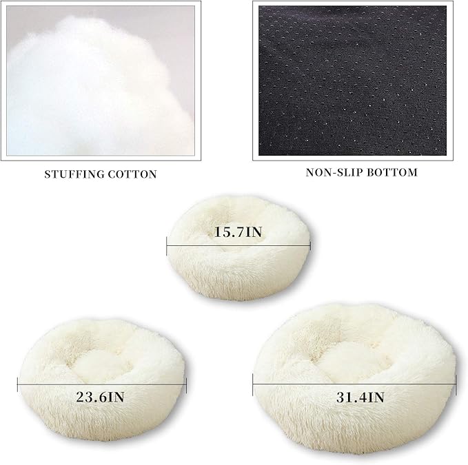 Warming Round Dog Bed for Small, Medium and Large Dogs & Cats, Short & Long Plush Pet Bed, Luxurious Faux Fur Donut Cuddler, Bolster Pet Bed & Sofa, Machine Washable 60CM 24Inch