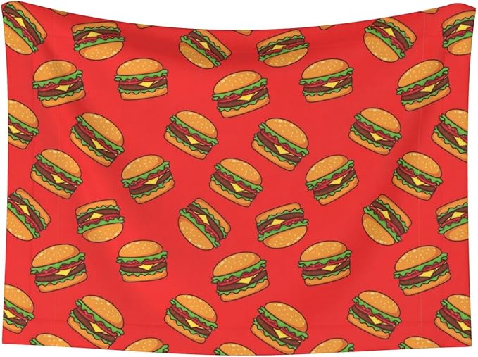Double Sided Pet Throw for Dogs Who Shed, Burger Hamburger Pattern Red, Reversible Blanket with Nubby Dot Side Catches Loose Fur for Easier Furniture Cleanup