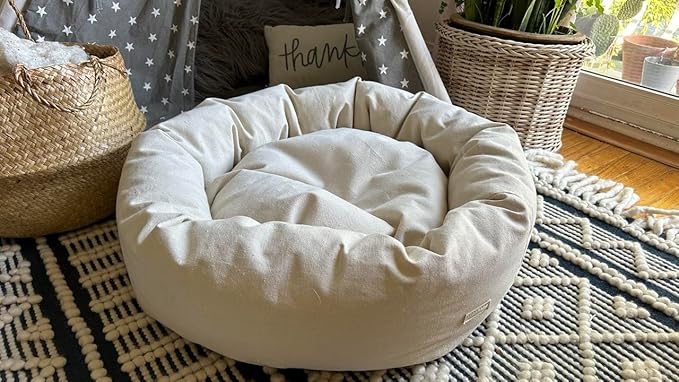 Organic Cotton Canvas Dog Bed: Removable Cover, Natural Fill - Made in USA (Natural, Large 35" x 8" inches)