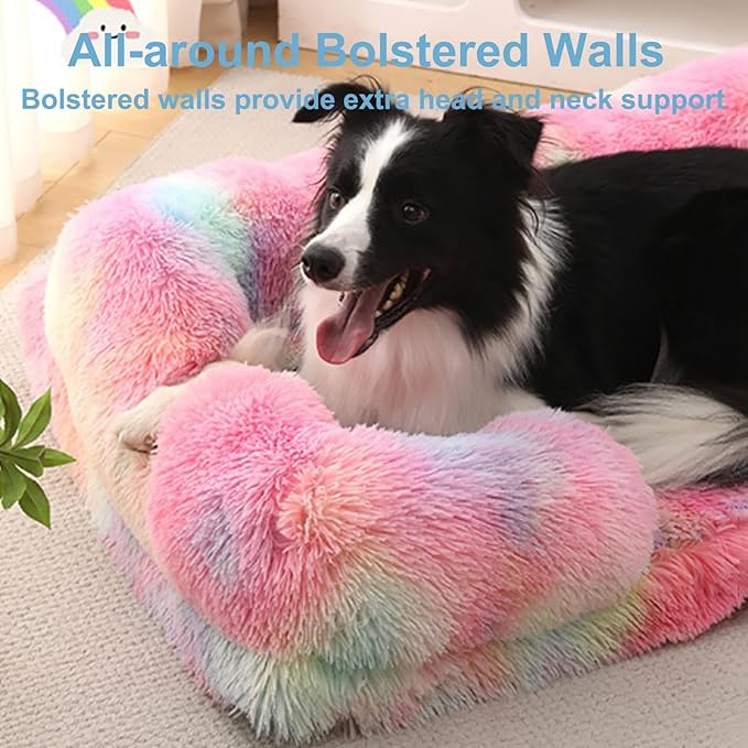 Dog Beds Large Sized dog Orthopedic, Sofa Dog Bed with Waterproof Lining and Nonskid Bottom, Rectangle Washable Dog Bed for Medium Small Dogs and Cats Comfortable ( Color : Rainbow , Size : 43 x 27" )