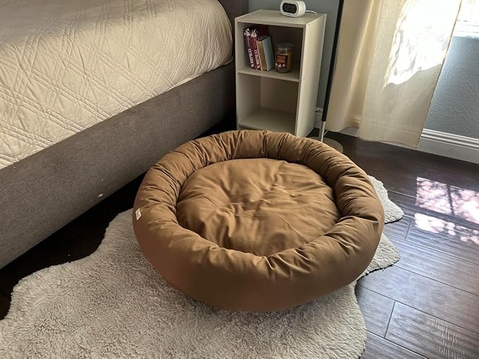 Organic Cotton Canvas Dog Bed: Removable Cover, Natural Fill - Made in USA (Medium Brown, Large 35" x 8" inches)