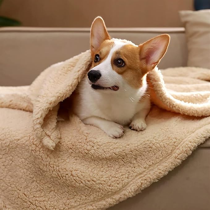 Pet Blankets for Couch Sofa Bed Dog Blankets Reversible Cat Blanket Soft Furniture Protector Cover for Small Medium Large Dogs Cats, Beige, 24 x 31 inches