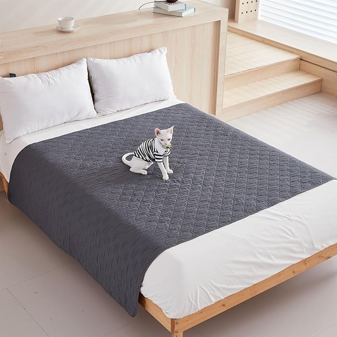 GIBZ Waterproof Dog Bed Blanket Cover Anti Slip Pet Furniture Protector Washable Large Washable Quilted Mat for Indoor, Dark Grey, 200x260cm