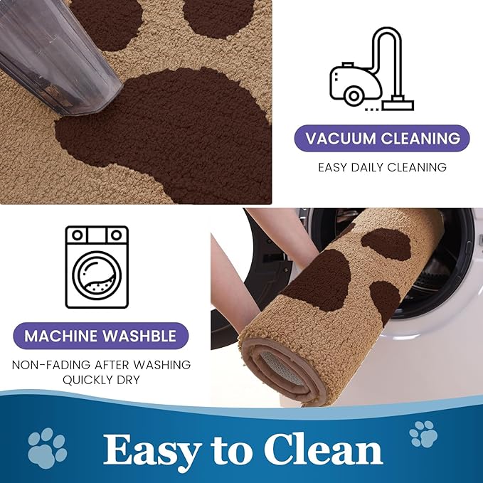 Buganda Dog Door Mat for Muddy Paws, Absorbent Dirt Trapper Washable Indoor Doormats, Non Slip Low-Profile Mud Mat for Dogs, Front Entrance Doormat for Inside Floor (48x30 Inches, Beige)
