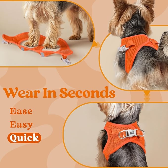 rabbitgoo Small Dog Harness, Step-in Soft Mesh Puppy Vest with Safety Buckle, Breathable Reflective Pet Harness for Small Medium Dogs, Orange L