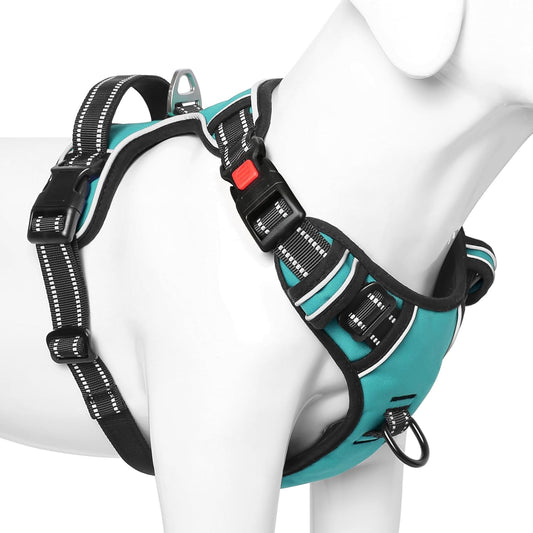 Timos No Pull Dog Harness, Release at Neck Reflective 3 Snap Buckles Adjustable No Choke Pet Vest with Front & Back 2 Leash Clips, Soft Padded Control Training Handle for Small Medium Large Dogs