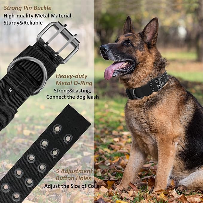 Tactical Dog Collar Military Adjustable Dog Collars Soft Nylon Training Collar with Patch Heavy Duty Metal Buckle Collars for Medium Large Dogs (Pink, L)
