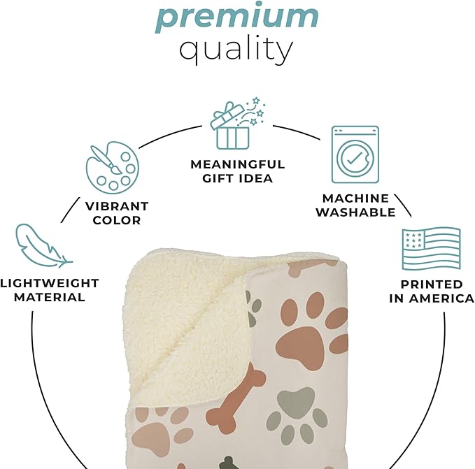 Cream Paw Print Sherpa Pet Lightweight Blanket - 30" x 40" - Cute for Dogs - Gifts and Puppy Essentials - Printed in America