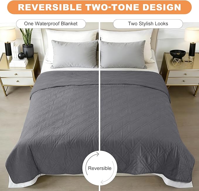 100% Waterproof Dog Couch Protector, Triple-Layer Waterproof Dog Bed Cover Pet Blanket Reversible 2-Tone Sofa Shield, Non-Slip Furniture Guard for Pets(68×82 Inch, Gray+Gray)