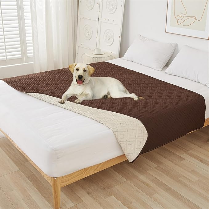 GIBZ Water Resistant Dog Bed Blanket Cover Large Anti Slip Pet Furniture Protector Washable Cat Quilted Mat for Couch, Coffee, 210x305cm