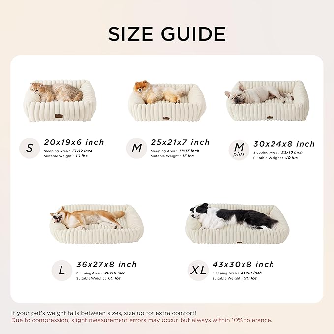 Bedsure Cute Dog Bed for Small Medium Dogs - Washable Furry Puppy Beds, Rectangle Orthopedic Corduroy Fleece Pet Beds with Removable Zipper Cover, 25x21x7inches, Blush Pink